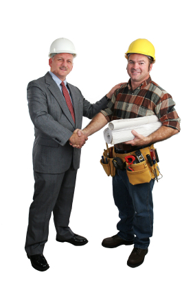 a business person and contractor shaking hands