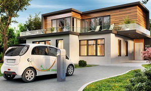 electric car charging outside a house